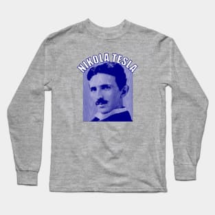 Nikola Tesla Blue Wave Portrait Long Sleeve T-Shirt